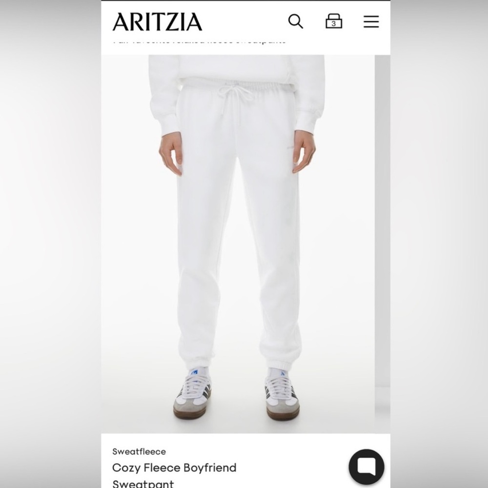Aritzia White Cozy Fleece Boyfriend Sweatpants Tapered Fit